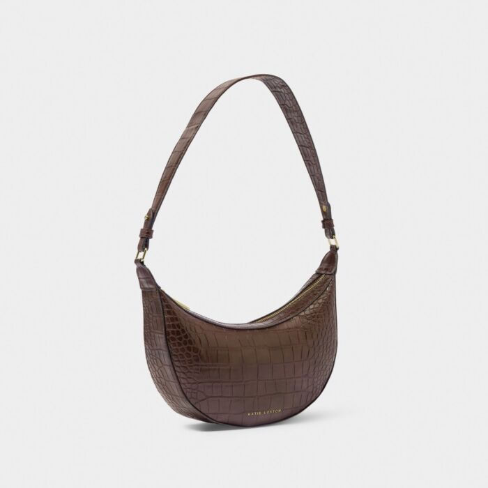 Katie Loxton Marni Faux Croc Small Shoulder Bag - Chocolate